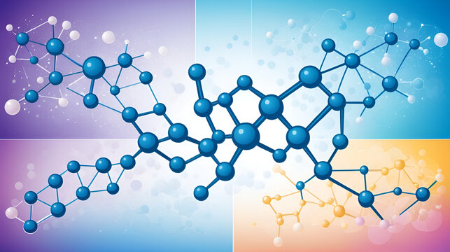 Big set with molecules of the hormones serotonin, dopamine, testosterone, endorphin, cortisol, thyroxine, progesterone, leptin, melatonin, and estrogen on an abstract background. Vector illustration.