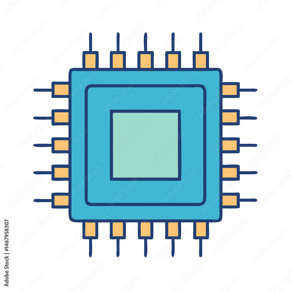 Poster illustration of a microchip processor computer chip cpu semiconductor integrated circuit technology 