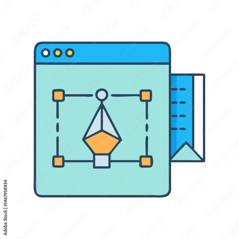 Poster illustration of graphic design software interface with vector shape and document icon set