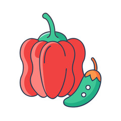Illustration of red bell pepper and green chili pepper fresh vegetables healthy food ingredients cooking