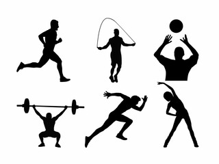 silhouette of a people doing exercise isolated on white background.