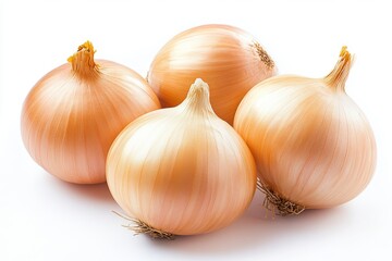 Fototapeta premium Four golden onions close up on white background