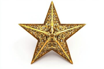 Obraz premium Golden ornate star decoration on white background