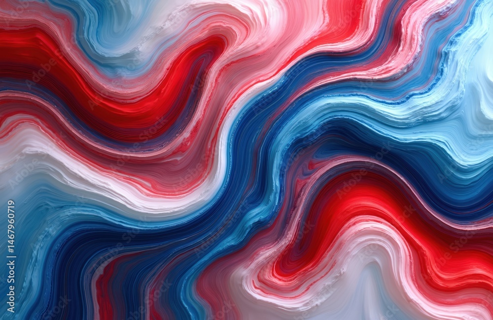 Poster abstract artwork vibrant colors. swirling patterns flow red white blue tones. creative design evokes