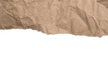 Torn piece of brown kraft paper with crumpled texture on white background

