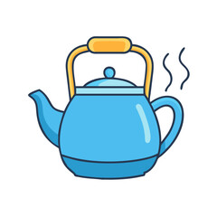Illustration of blue teapot kettle with steam hot beverage tea kettle kitchenware design element