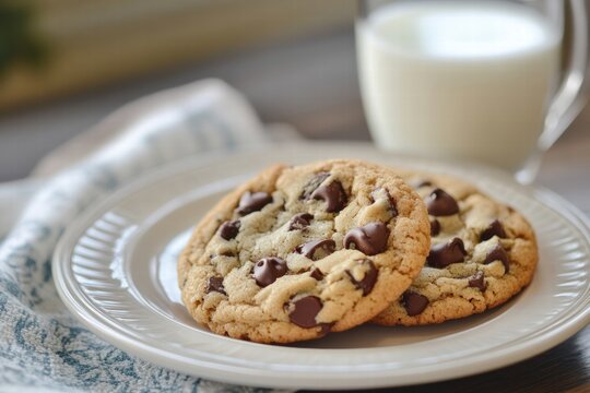 Two cookies with milk in cozy light