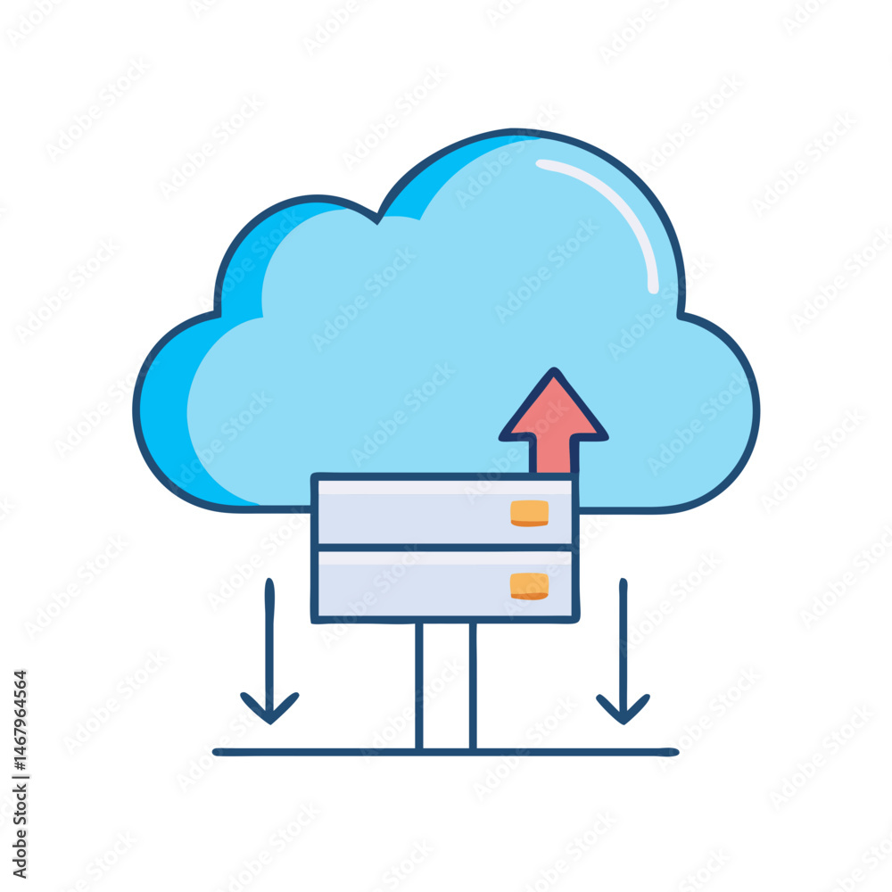 Poster cloud computing data storage and backup server system with upload and download process icon