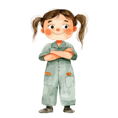 watercolor illustration of girl Prison Office clipart isolated