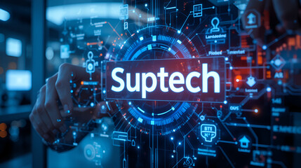 Suptech Regtech Supervisory Regulation technology concept on virtual screen.