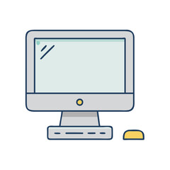 Computer monitor desktop pc workstation with mouse for office and home use vector illustration