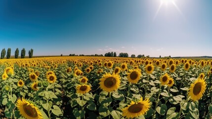Vast sunflower field under a vibrant sky