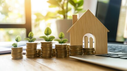 Growing Home Coins with Sprouts, and Dreams on Laptop, and Window Light.