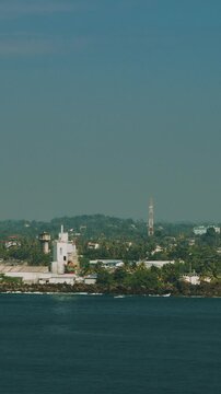 Galle cityscape, Sri Lanka. Laccadive sea and horizon view coast near city. Sea street, Marine walk and Insee Cement - Galle Cement Works.