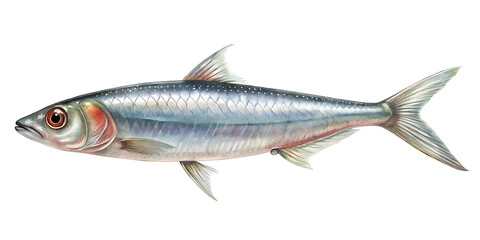 Fototapeta premium Realistic watercolor illustration of a shad fish swimming gracefully to the right