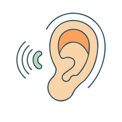 Ear hearing sound waves illustration for audiology and otolaryngology concepts and health care