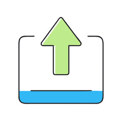 Upload icon green arrow into box with blue bottom for file transfer and data sharing use