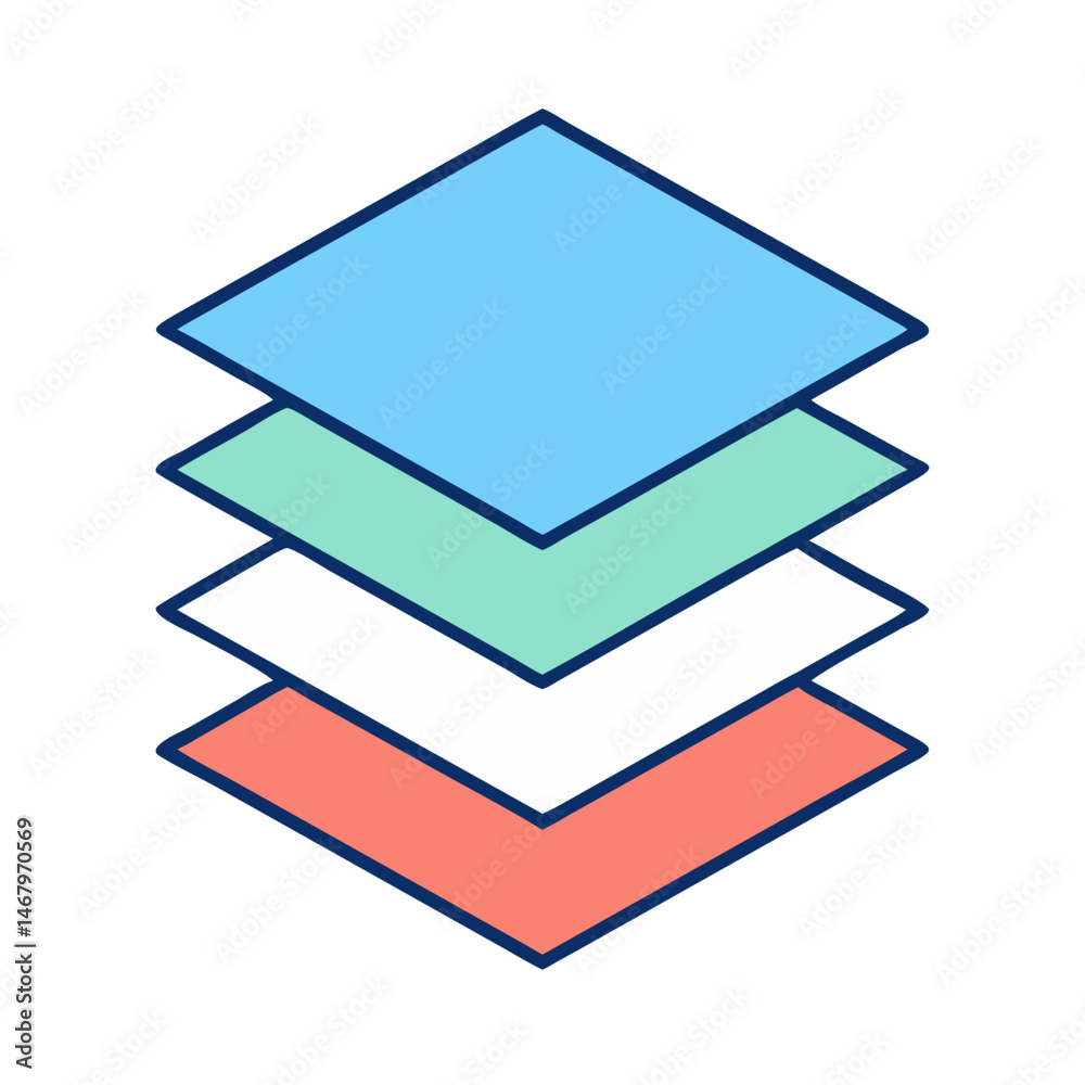 Poster stacked layers diagram showing different colors for graphic design and ui development work