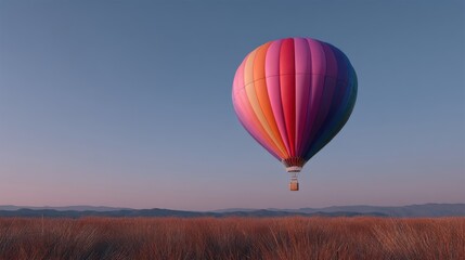 Obraz premium Hot Air Balloon Over Fields a Peaceful Journey Underneath Clear Skies Daytime Adventure Awaits
