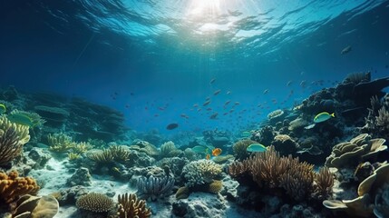 Obraz premium Vibrant coral reef teeming with life. Underwater world
