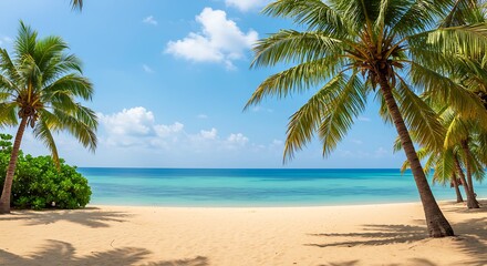 Tropical Beach with Palm Tree and Blue Ocean – Exotic Summer Escape
