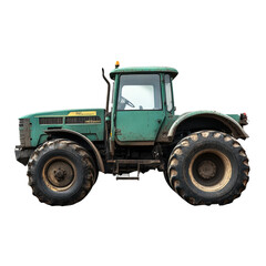 Tractor working in fields rural landscape agriculture equipment side view isolated on transparent background