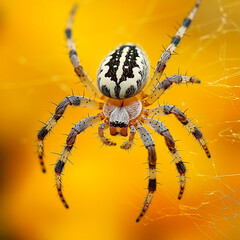 Black white spider on yellow web nature macro photography creepy crawly insect wildlife