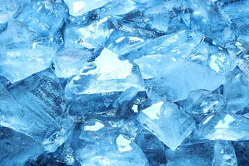 Cubes of clear ice as background, closeup