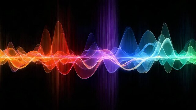 A vibrant display of colorful sound waves, symbolizing audio frequency
