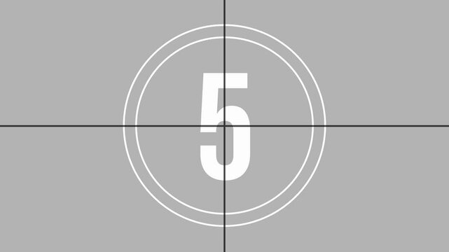 Retro style analog countdown from 10 to 0 with film frame change animation and grey overlay.