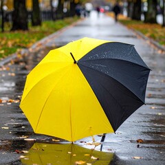 yellow umbrella in rain