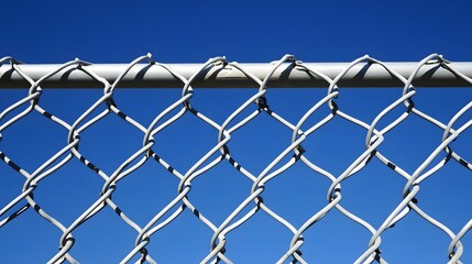 Fototapeta premium Closeup Chain Link Fence Against Blue Sky