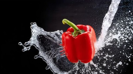 A vibrant red bell pepper amidst a dynamic water splash - Powered by Adobe