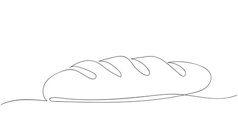 One continuous line drawing of long loaf bread. Simple black line sketch of French baguette, bakery and cafe concept good for logo. Vector illustration
