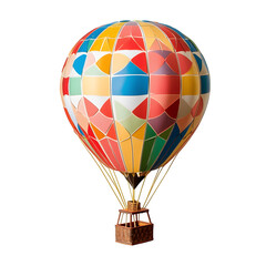 Fototapeta premium A colorful hot air balloon miniature model with bold patterns, centered and floating, no background.