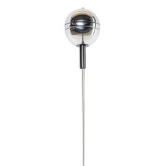 Elegant metallic sphere sculpture with elongated stand isolated on transparent background