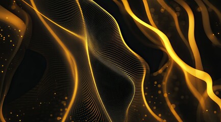 A background of light yellow lines on a black canvas, with a golden glow and flowing curves, creating an abstract background 