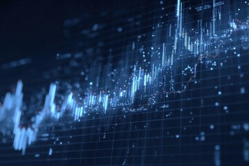 Abstract financial data visualization, showcasing dynamic market trends in cool blue tones.