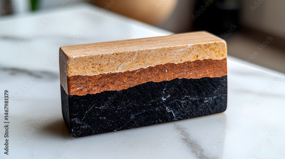 Poster rectangular layered block on marble surface