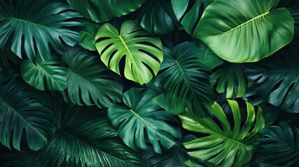 Fototapeta premium Lush green tropical leaves create a vibrant, natural backdrop.