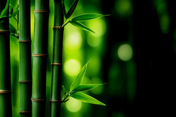 Fototapeta premium Green bamboo stalks and leaves isolated on white background