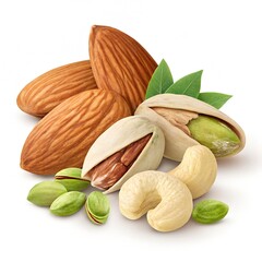 Almond, Cashew, Pistachio, and Pista Mix Dry Fruits PNG for Healthy Snack Stock Images