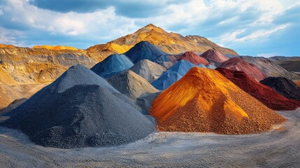 Vibrant hues of mined materials create a stunning landscape under a bright sky.