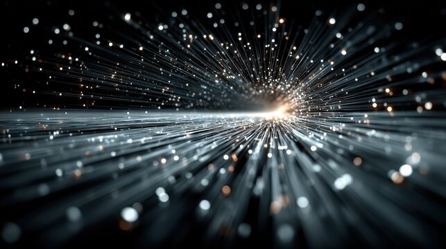 "Abstract data tunnel with binary codes flowing through, perspective view, blue tones 