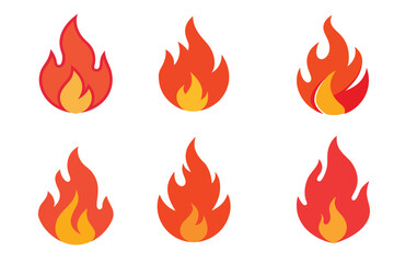 Set of 6 Crayon Fire Flame Icons – Abstract Red Heat Clipart in Scribble Style