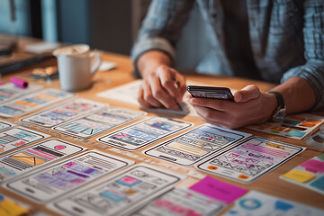 UI designer testing futuristic digital interface design