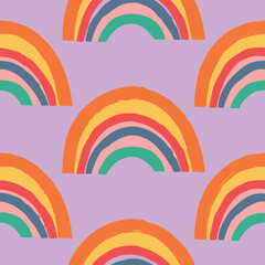 retro rainbow and-yellow long-arcs on cream pattern vector illustration 