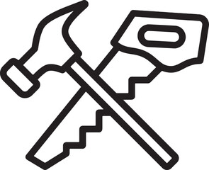 Outline Hammer and Saw Icon for Construction, Carpentry, and Metalwork Projects