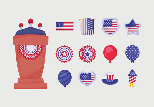 USA Flag Elections Stickers Set