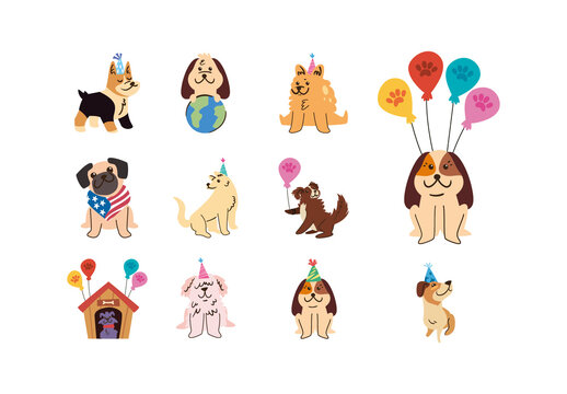 Colorful Dog Balloon Party Cute Animal Stickers